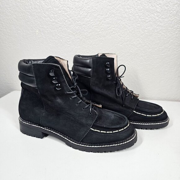 RAYE Emi Women's Black Suede & Leather Lace-Up Ankle Boots Lugged Size EU36 US5 - Picture 1 of 12